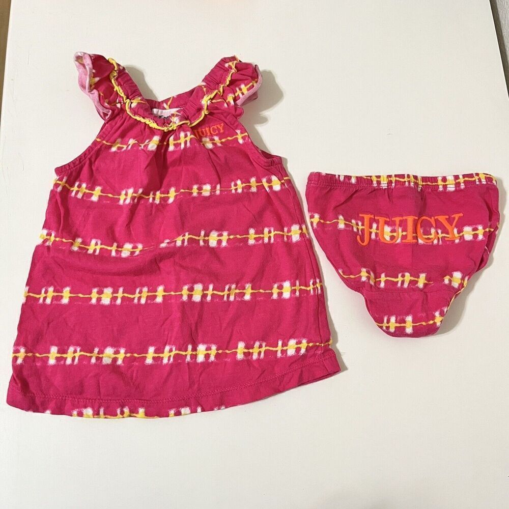 Juicy Couture 2-Pc Pink Tie Dye Dress Bloomers Outfit Set Girls Size 3-6 Months
